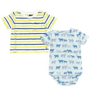 NWT Janie and Jack Tiger Print Bodysuit and Striped Slub Pocket Tee 12-18 Months